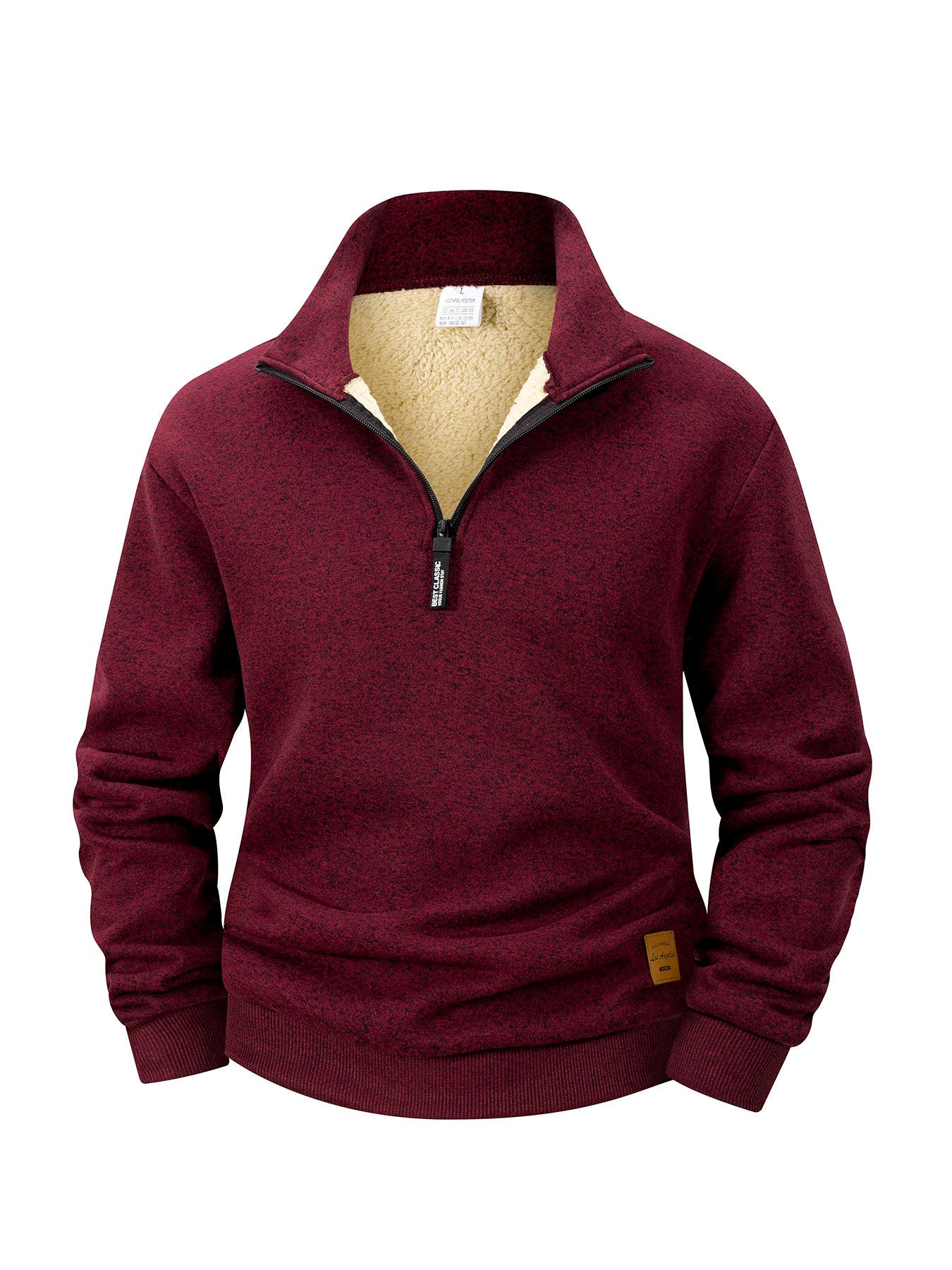 Men Fleece Lined Sweatshirts Winter Warm Pullover Half Zipper Pullover for Male Hoody Outdoor Sweatshit Solid Color Stand Collar