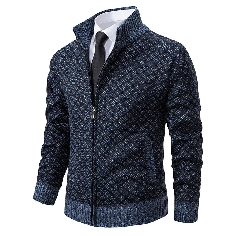 2025 Men's Casual High Collar Long Sleeve Knitted Top with Velvet Warmth for Autumn and Winter Fashion Multi Functional Jacket