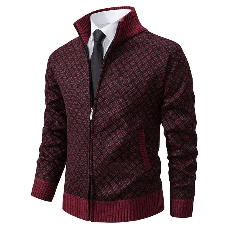 2025 Men's Casual High Collar Long Sleeve Knitted Top with Velvet Warmth for Autumn and Winter Fashion Multi Functional Jacket