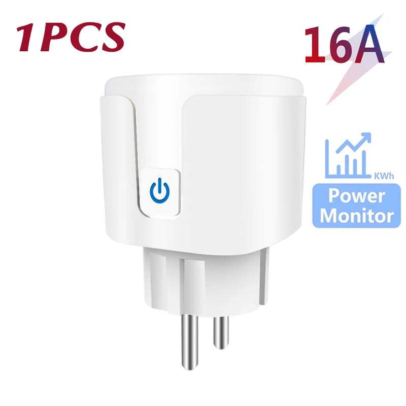 Tuya 16A 20A EU Smart Socket WiFi Smart Plug With Power Monitoring Timing Function Voice Control Alexa Google Assitant